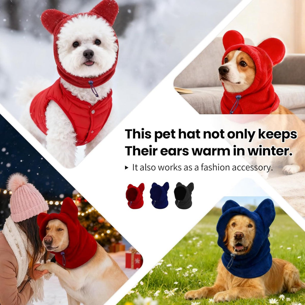 Dog emergency winter cone with ear protection, fleece neck warmer for dogs, (black, M)