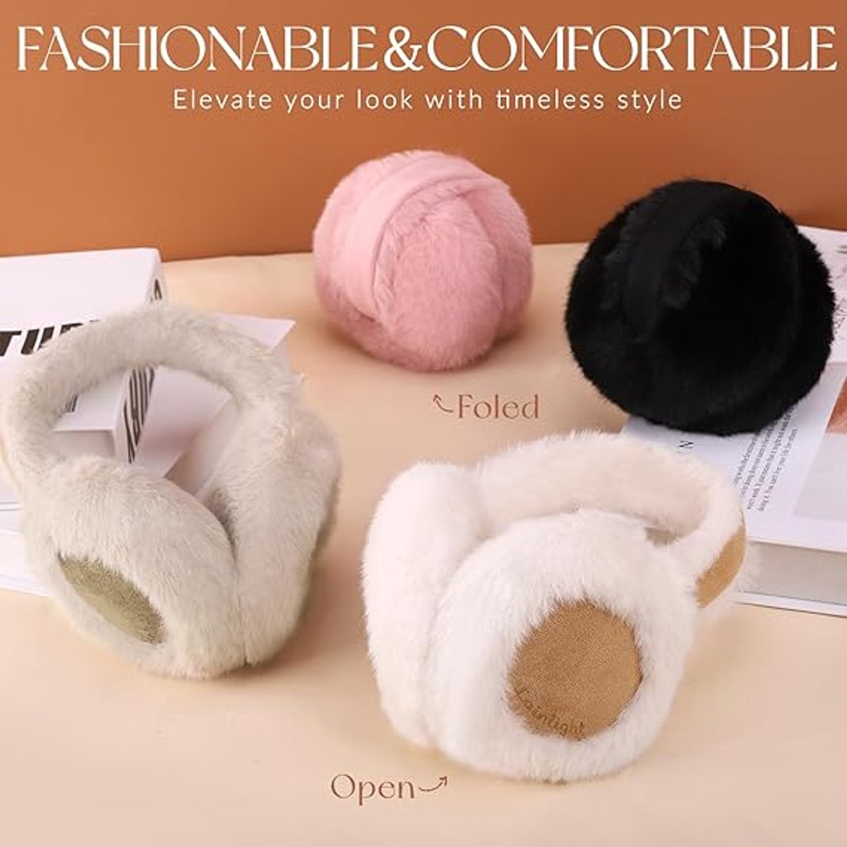 Warm earmuffs - Foldable, cute plush earmuffs - Soft and skin-friendly - Stylish and versatile - Protect your ears from the cold - black