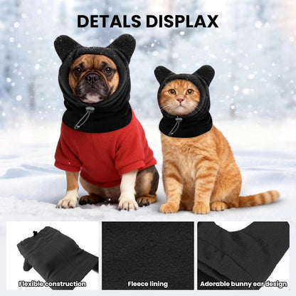Dog emergency winter cone with ear protection, fleece neck warmer for dogs, (black, S)