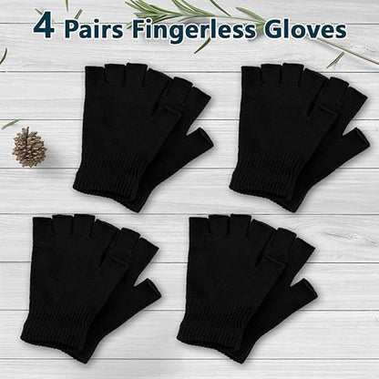 Fingerless gloves (pack of 4 pairs) - Fingerless gloves for women - Fingerless gloves for men - Winter warmth - Knitted half-finger design - Suitable for work, typing, writing, and running - Unisex