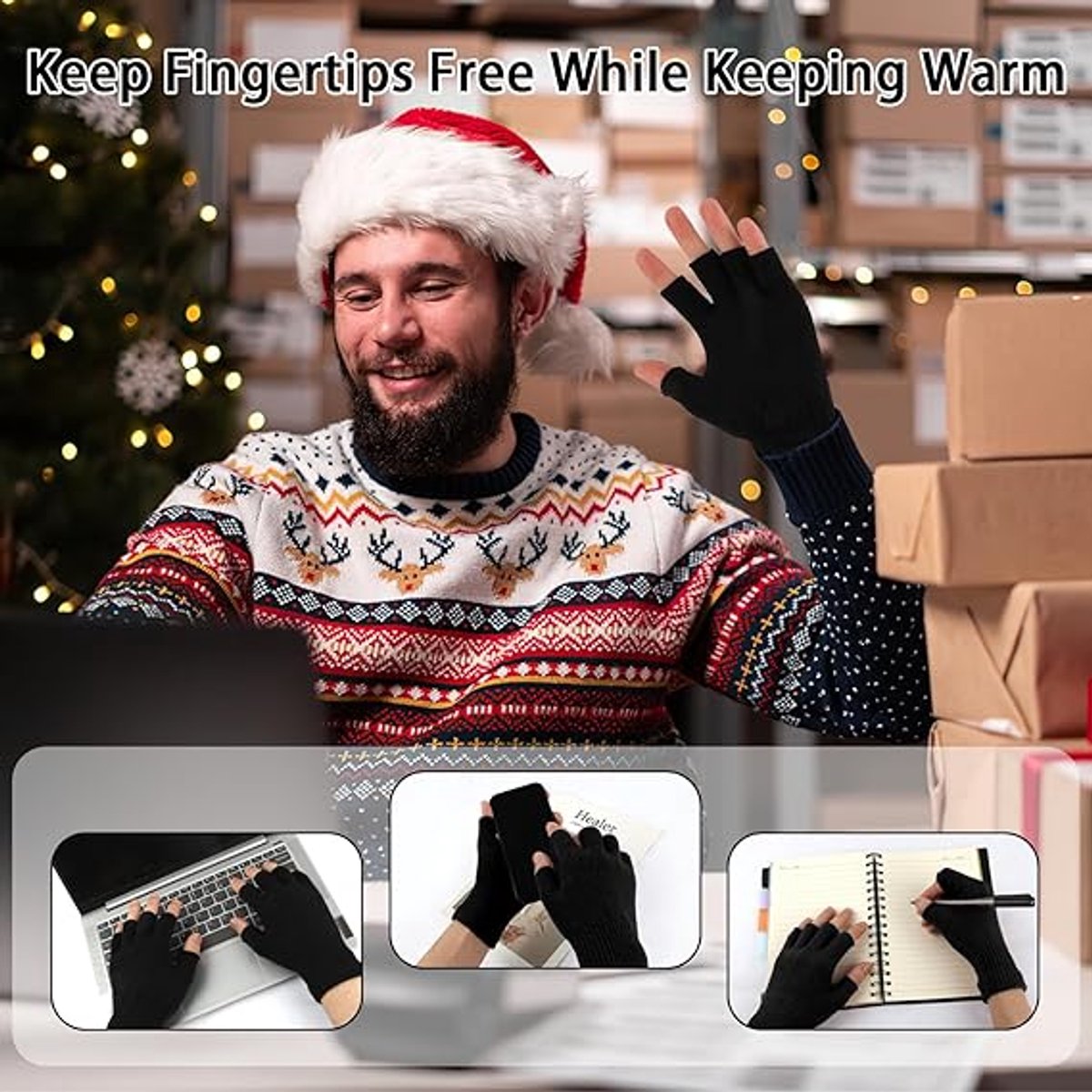 Fingerless gloves (pack of 4 pairs) - Fingerless gloves for women - Fingerless gloves for men - Winter warmth - Knitted half-finger design - Suitable for work, typing, writing, and running - Unisex