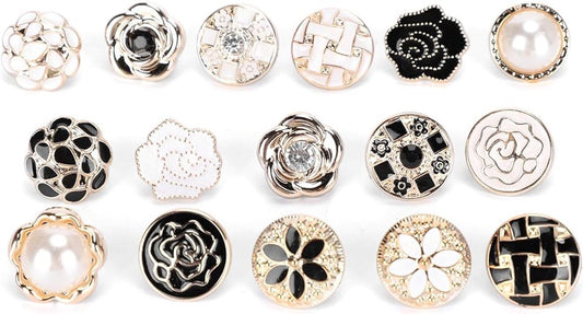 Blouse Brooch Buttons Set 16-piece – Soft enamel, random styles