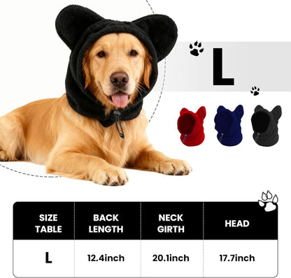 Dog emergency winter cone with ear protection, fleece neck warmer for dogs, (black, L)