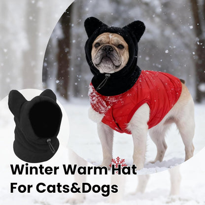 Dog emergency winter cone with ear protection, fleece neck warmer for dogs, (black, L)
