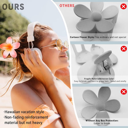 Floral hair clips - Pack of 4 - Suitable for thick hair - Strong non-slip - Hawaiian style - Cute large hair clips - Banana clips for fine hair - Hair accessory as a gift for ladies and girls during the holidays