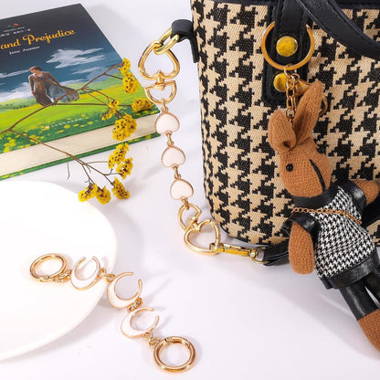 Bag strap 2-pack extension chains for bags - heart and moon pattern - shoulder strap extension for handbag - gold chain - white bag accessories - bag charms - materials for making handbags