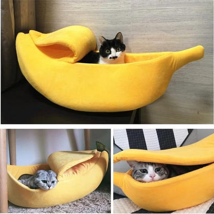 Banana-shaped pet bed - Creative dog and cat kennel - Warm and soft plush puppy mat - Cute fruit design for cats, kittens, and dogs - Available in various sizes (S)