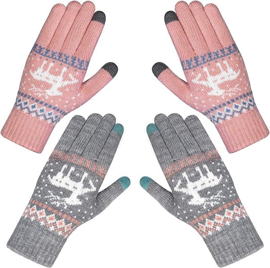Women's winter gloves - Snowflake print Warm touchscreen gloves - Unisex - Reusable