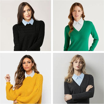 Set of 3 Women's Shirt Collars - Detachable Pointed Collar Basic - Collars for Women - Detachable Women's Collars to Wear Undergarments - Shirt Collar - Shirt Collar - Faux Detachable Collar - Shirt Replacement - One Size Adjustable - Black & White & Blue