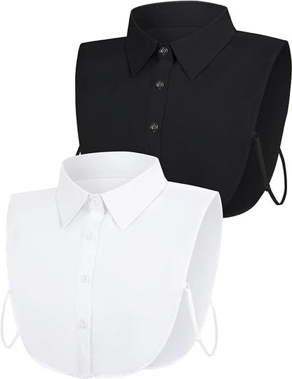 Set of 2 Women's Shirt Collars - Detachable Pointed Collar Basic - Collars for Women - Detachable Women's Collars to Wear Undergarments - Shirt Collar - Shirt Collar - Faux Detachable Collar - Shirt Replacement - One Size Adjustable - Black and White