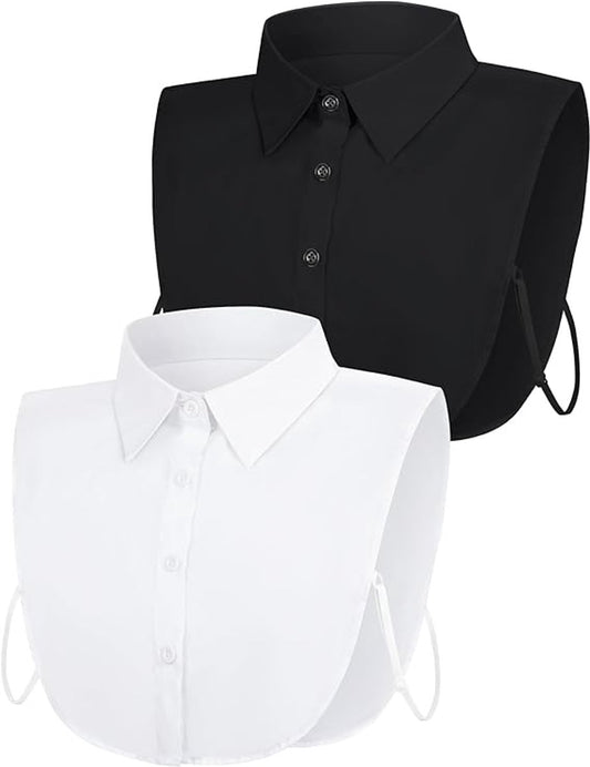 Set of 2 Women's Shirt Collars - Detachable Pointed Collar Basic - Collars for Women - Detachable Women's Collars to Wear Undergarments - Shirt Collar - Shirt Collar - Faux Detachable Collar - Shirt Replacement - One Size Adjustable - Black and White