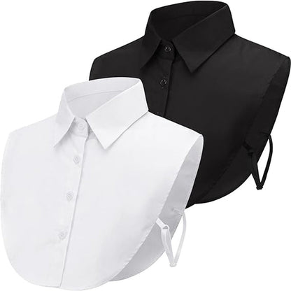 Set of 2 Women's Shirt Collars - Detachable Pointed Collar Basic - Collars for Women - Detachable Women's Collars to Wear Undergarments - Shirt Collar - Shirt Collar - Faux Detachable Collar - Shirt Replacement - One Size Adjustable - Black and White