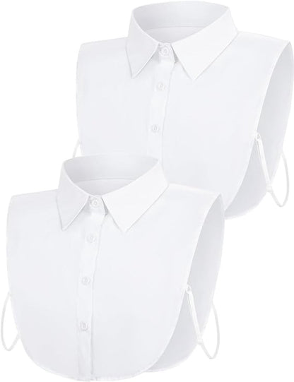 Set of 2 Women's Shirt Collars - Detachable Pointed Collar Basic - Collars for Women - Detachable Women's Collars to Wear Undergarments - Shirt Collar - Shirt Collar - Faux Detachable Collar - Shirt Replacement - One Size Adjustable - White