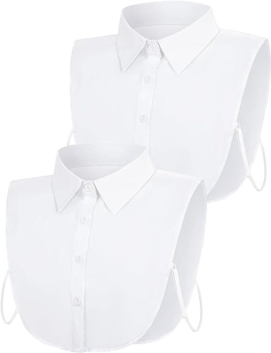 Set of 2 Women's Shirt Collars - Detachable Pointed Collar Basic - Collars for Women - Detachable Women's Collars to Wear Undergarments - Shirt Collar - Shirt Collar - Faux Detachable Collar - Shirt Replacement - One Size Adjustable - White
