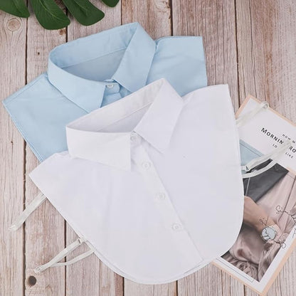Set of 2 Women's Shirt Collars - Detachable Pointed Collar Basic - Collars for Women - Detachable Women's Collars to Wear Undergarments - Shirt Collar - Shirt Collar - Faux Detachable Collar - Shirt Replacement - One Size Adjustable - Blue and White