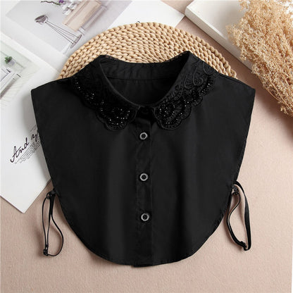 Set of 2 Women's Shirt Collars - Detachable Point Collar Basic - Collars for Women - Ruffles - Detachable Women's Collars to Wear Undergarments - Shirt Collar - Shirt Collar - Faux Detachable Collar - Shirt Replacement - One Size Adjustable - Black and Wh