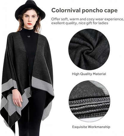 Women's Wrap - Women's Scarf - 160 x 130 Cm - Wrap Scarf - Fashion Scarf - Stole - Small Scarf - Warm Winter Scarf - Scarf for Women - Shawl - Black and Grey - Gift - Elegant