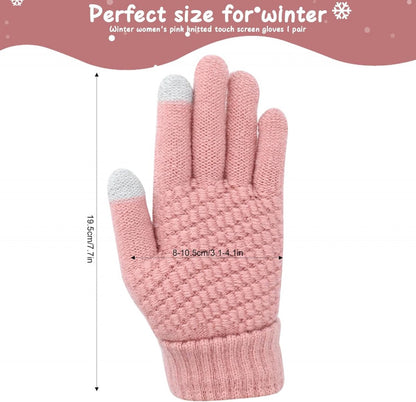 Women's Gloves - Glove - Touchscreen Gloves - Men's Gloves - Warm Gloves - Winter Gloves - Full Finger Knitted Gloves - Windproof Gloves - Splashproof Gloves - Thick - One Size - Pink