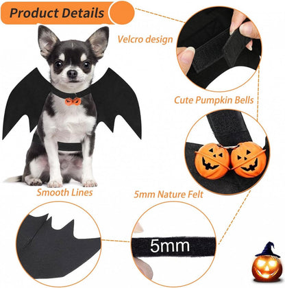 Dog Costume - Dog Halloween Costume With Pumpkin Bell - Clothing For Dogs - Cat Clothing - Funny Dog Suit - Halloween Bat Wings - Halloween Rug For Dog Or Cat - Size M - Animal Clothing - Halloween
