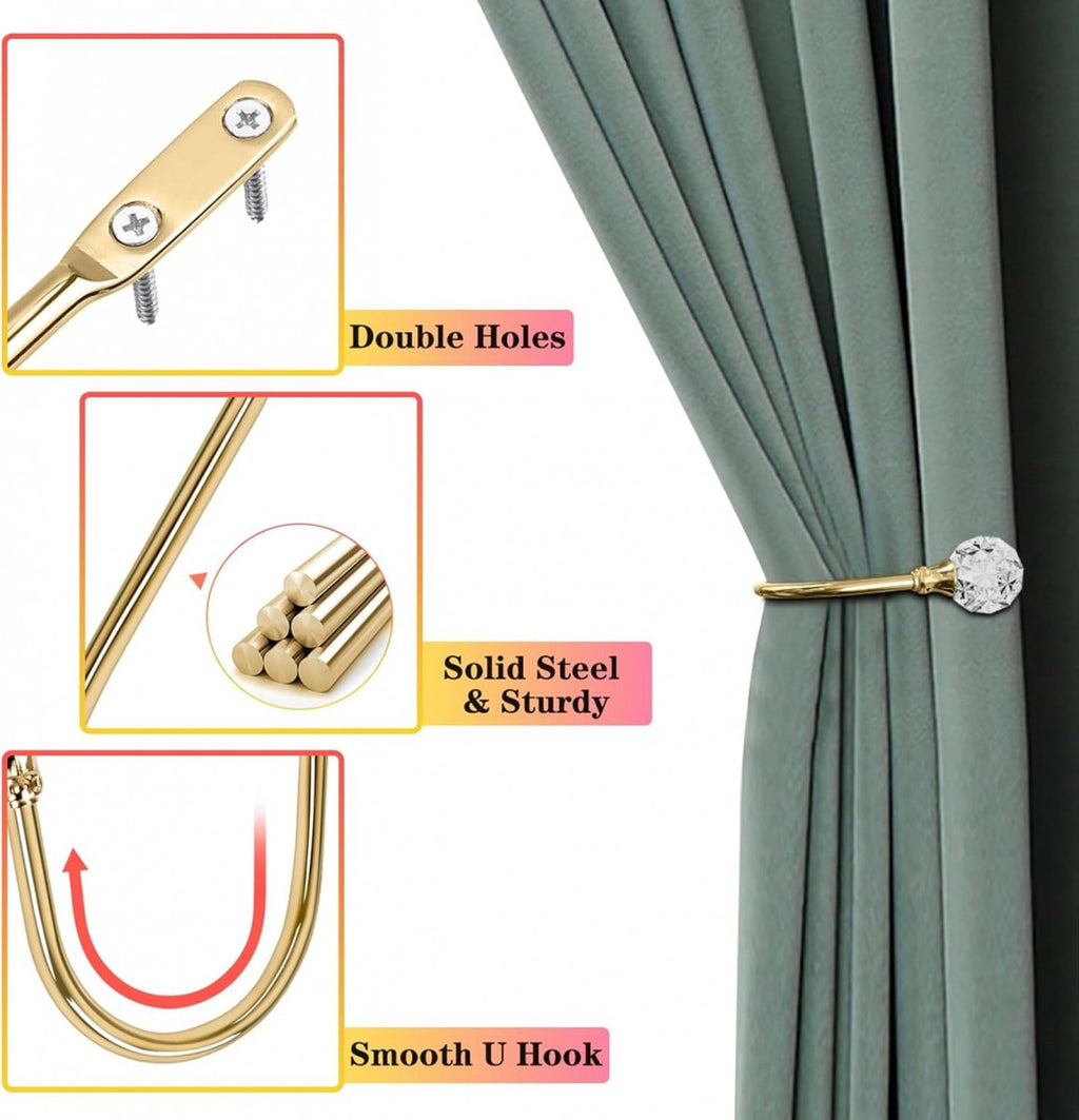Curtain Tiebacks - 4-Piece Curtain Holders - High Quality - Curtain Tieback Hook - Tiebacks for Curtains - Curtain Bracket - Curtain Tie - For Curtains - Curtain Accessories - Drilling & Installation - Robust and Durable - Gold
