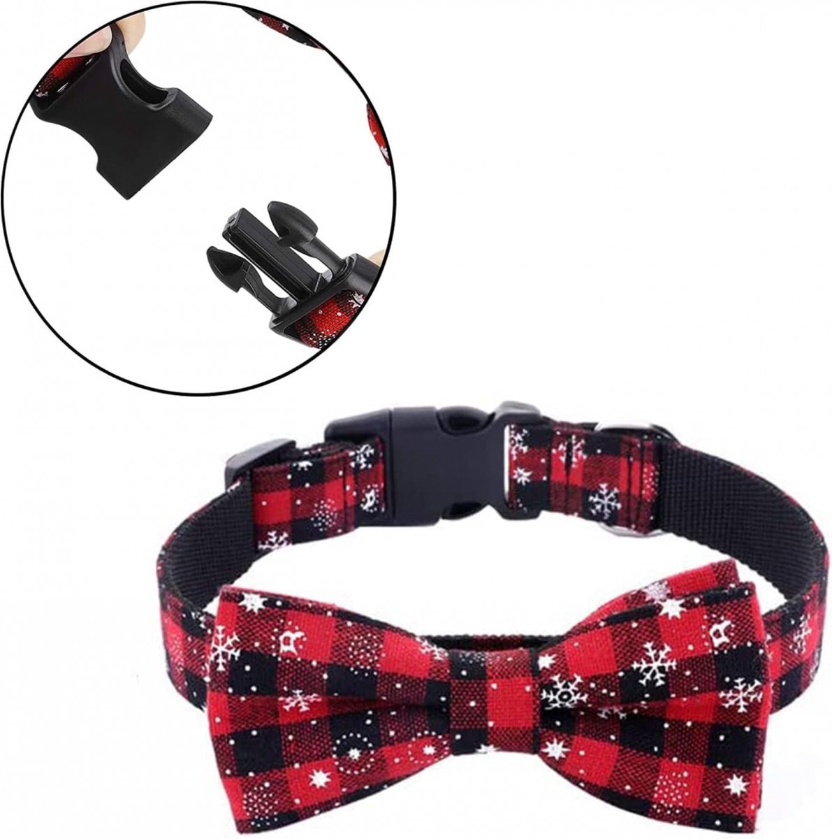 Christmas Dog Bow Tie - Festive Dog Bow Tie - Collar with Bow - Dog Collar - Red - Checkered Bowtie - Adjustable Neckline - Dog Accessories - Dog Clothing - Dogwear - Christmas - Gift - Size S