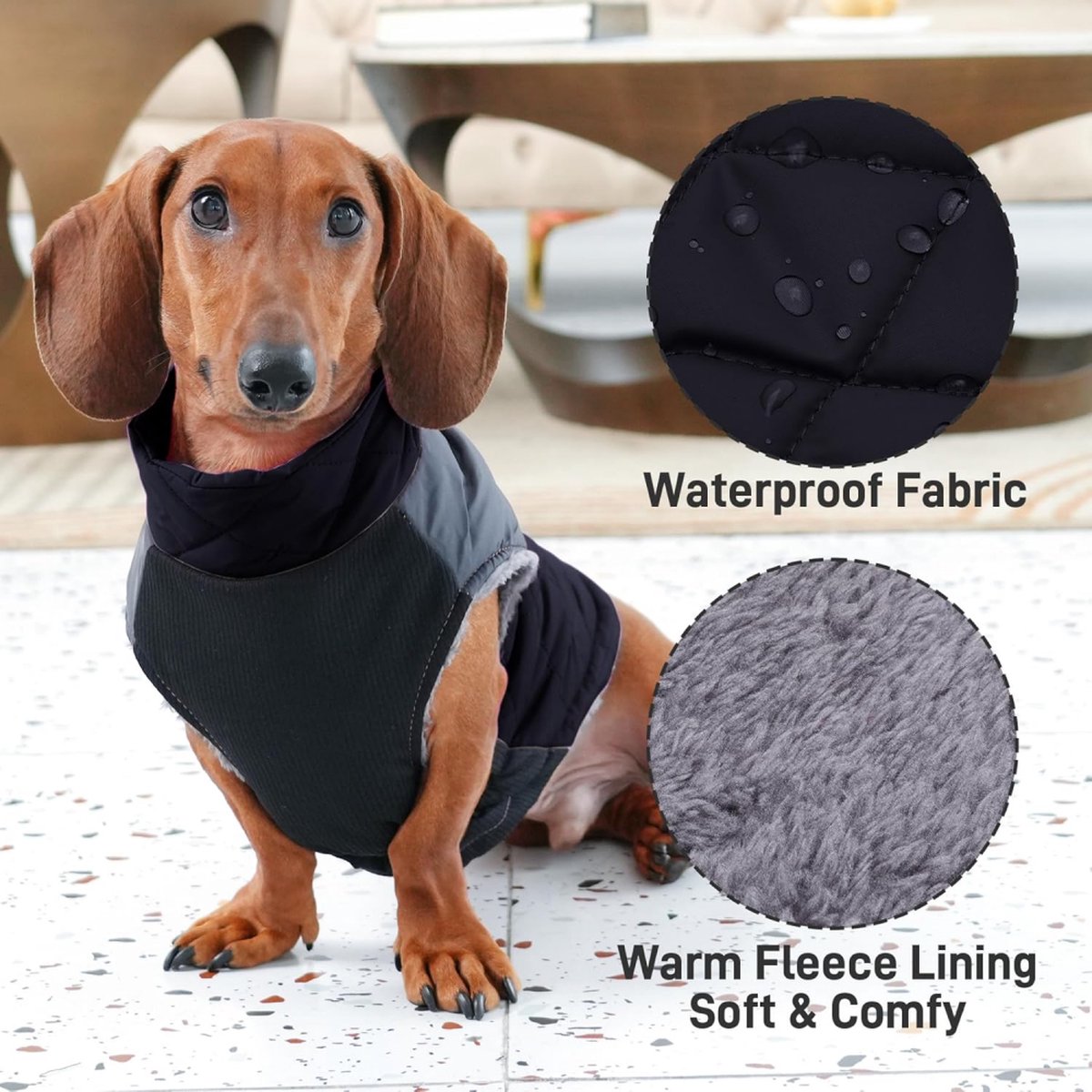 Dog Coat - Dog Raincoat - Dog Sweater - Warm Dog Windproof Coat - Waterproof Dog Winter Coat - Lined Dog Coat with Zipper - Size XS - Extra Warm - Coat - Pet Clothing - Black - Suitable for Dogs Indoors and Outdoors Camping Walking