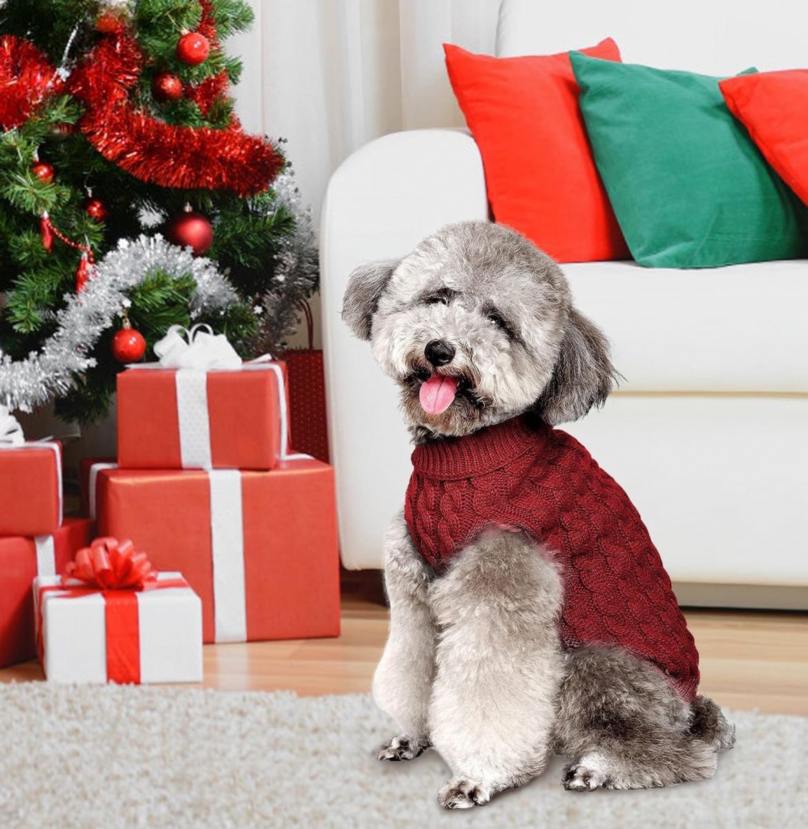 Dog Sweater - Puppy Soft Turtleneck - Size M - Back Length 30cm - Dog Bodywarmer - Dog Coat - Winter Dog Cardigan - For Small to Medium Dogs and Cats - Knitted Clothing - Winter Dog Clothing - Sweater - Christmas Gifts for Pets - Red