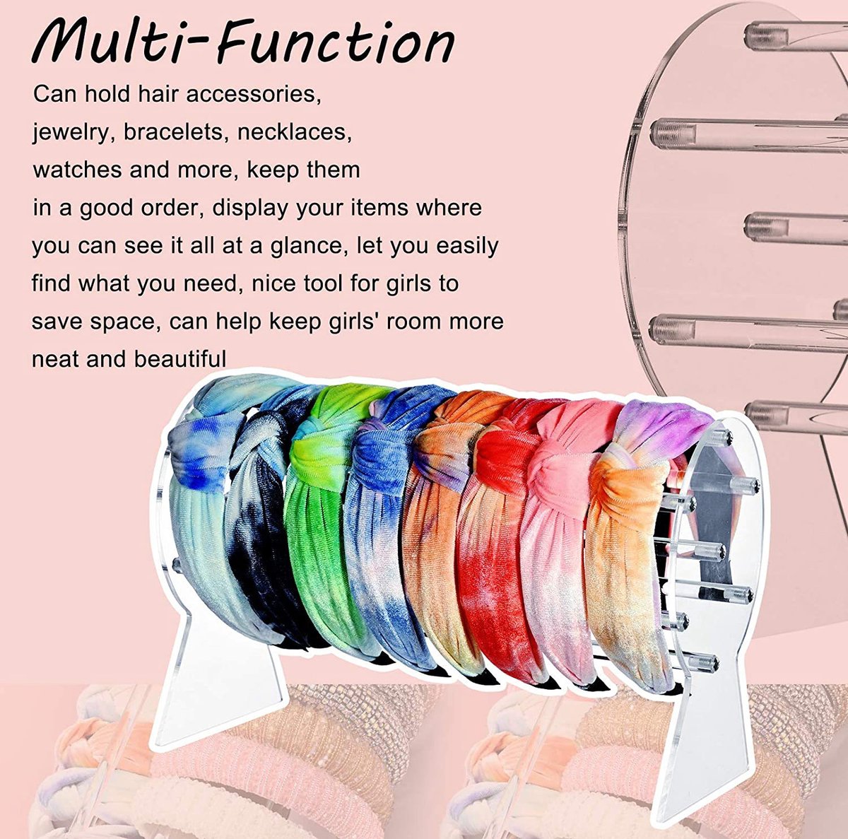 Headband Stand - Jewelry Stand - Holder For Headbands - Organizer - Jewelry Display - Store Hair Accessories - Acrylic Headband Holder - Girls - Detachable - Display - For Jewelry, Watches, Necklaces And Bangles, Hair Accessories