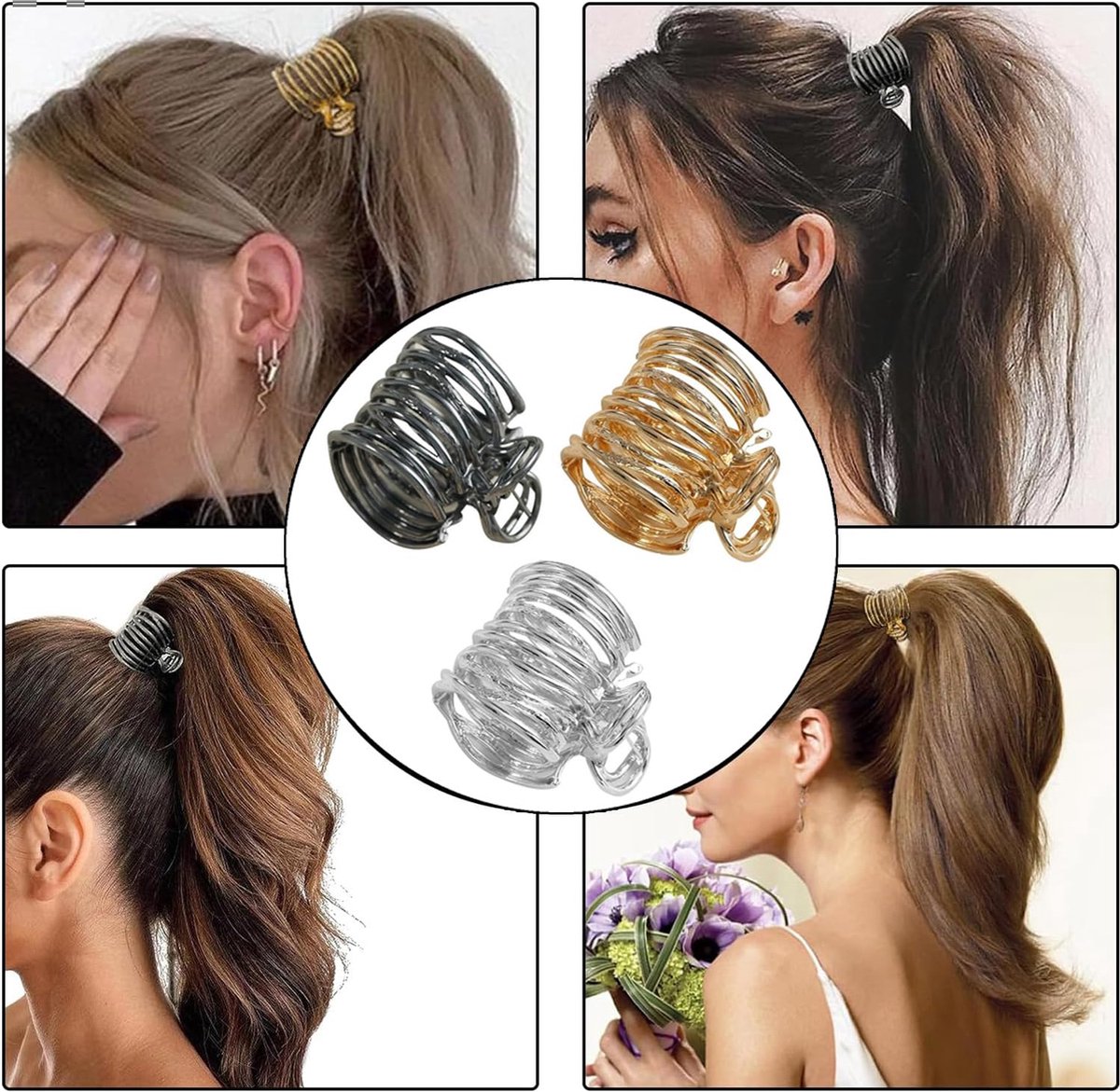 Hair Clips - 3 Pieces - Non-Slip Clips - Hair Clamp - Hairpin - Hairpins - Anti-Slip Clips - Girls' Hair Accessories - High Ponytail Clips - Decorative Hair Accessories for Ladies - For Women and Girls - Gold/Silver/Black