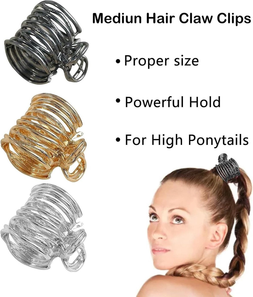Hair Clips - 3 Pieces - Non-Slip Clips - Hair Clamp - Hairpin - Hairpins - Anti-Slip Clips - Girls' Hair Accessories - High Ponytail Clips - Decorative Hair Accessories for Ladies - For Women and Girls - Gold/Silver/Black