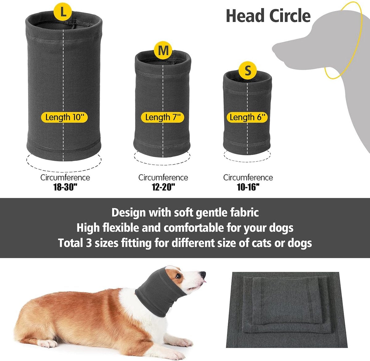 Dog Ear Protector - Dog Ear Protection - Noise-Dampening Dog Headband - Noise-Resistant Dog Neck Collar - Ear Protection For Dogs - Dog Ear Protector - Comfortable - Soothing - Soft - Anxiety Relief Noise Protection - Size M - Grey