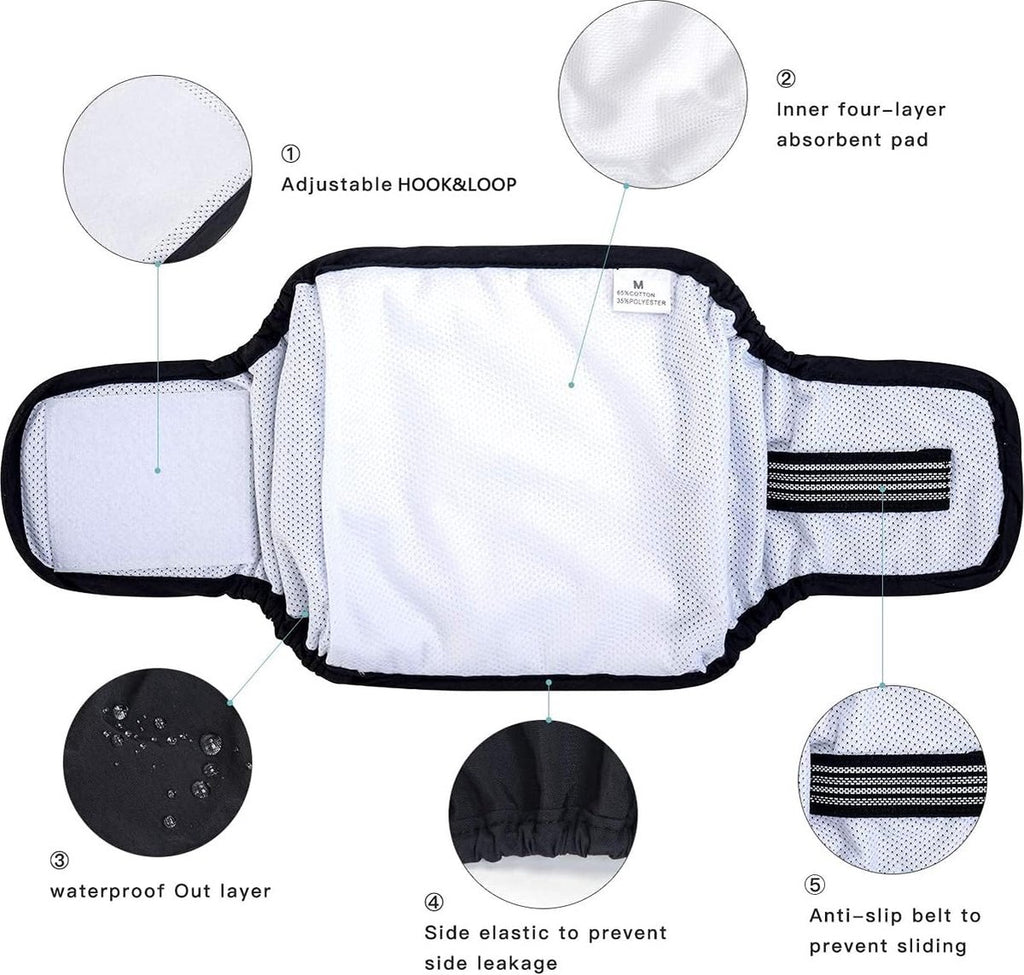 Dog Heat Pants - 3 Pieces - Dog Pants - Dog Diaper - Size L - Super Absorbent - Washable - Reusable - Prevents Unwanted Pregnancies in Female Dogs - Eco-Friendly - Perfect Fit - For Incontinence and Heat