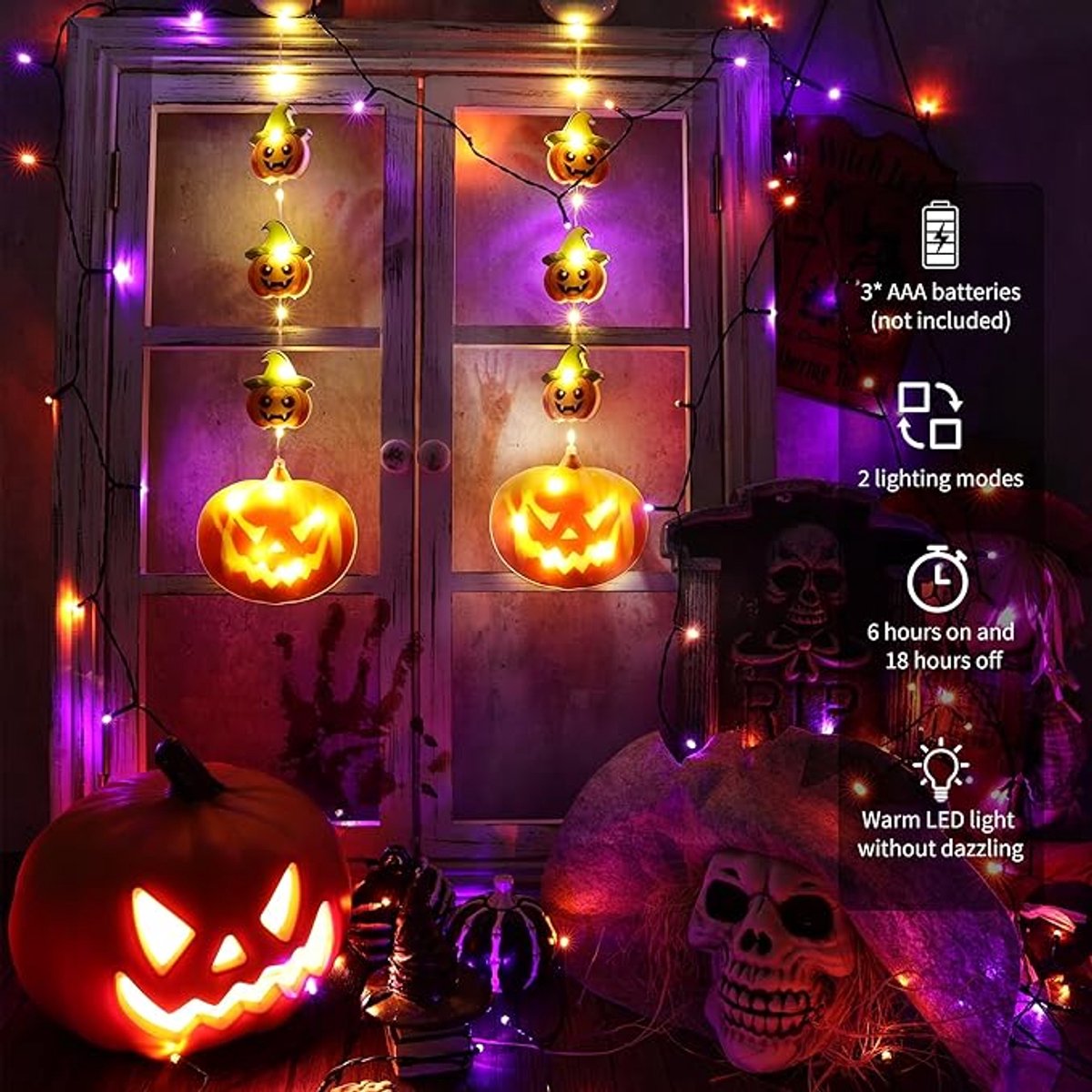 Halloween Decoration Window Lights - Orange Pumpkin Lantern Lights - Halloween Fairy Lights - 2 Pieces LED Indoor Autumn Decoration Pumpkin Christmas Lights - Halloween Outdoor Decoration - for Indoor Outdoor Garden Home Party Bar Decorations