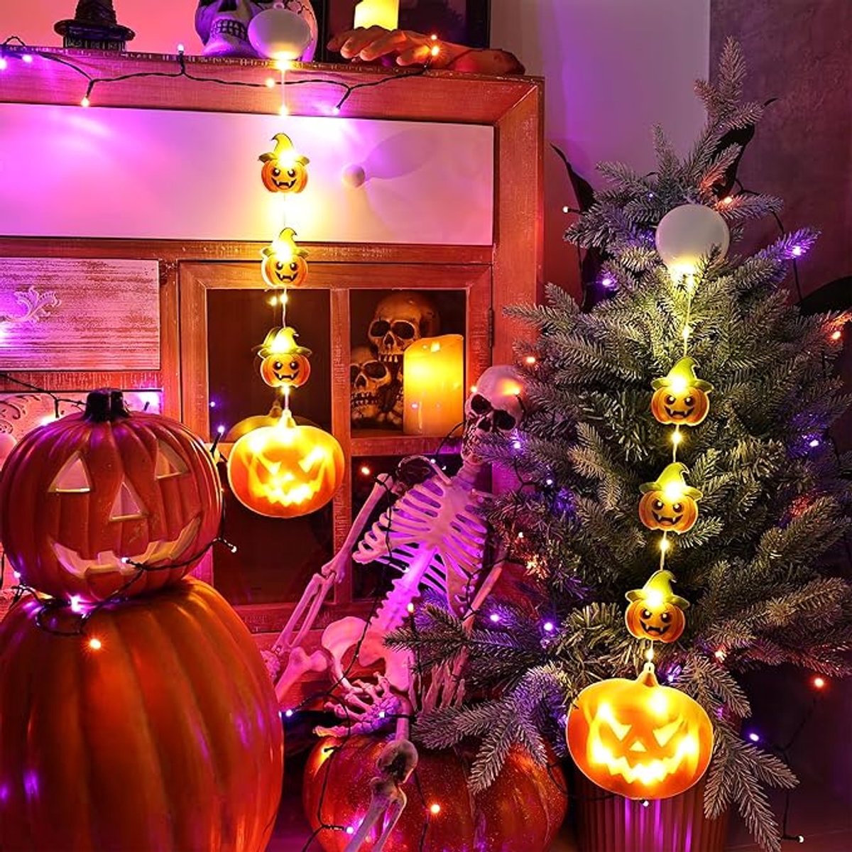 Halloween Decoration Window Lights - Orange Pumpkin Lantern Lights - Halloween Fairy Lights - 2 Pieces LED Indoor Autumn Decoration Pumpkin Christmas Lights - Halloween Outdoor Decoration - for Indoor Outdoor Garden Home Party Bar Decorations