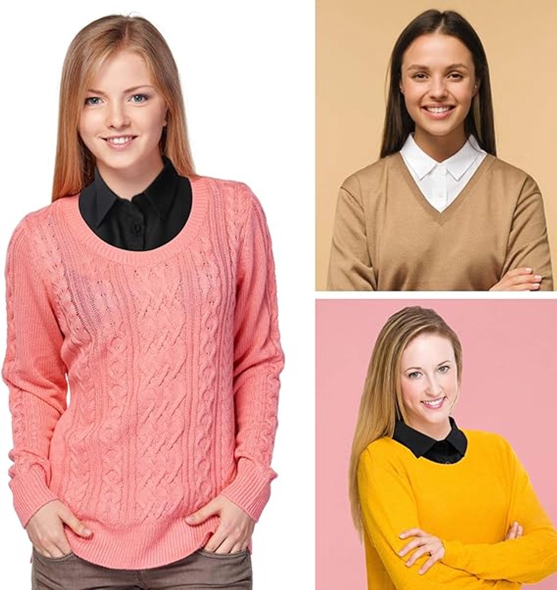 2 pieces - Women's Shirt Collar - Shirt Collar - Detachable Collar - Small Shirt Collar - Faux Detachable Collar - Detachable Pointed Collar - Small Collar - Pointed Collar - Shirt Replacement - Blouse - Adjustable - One Size - White, Black