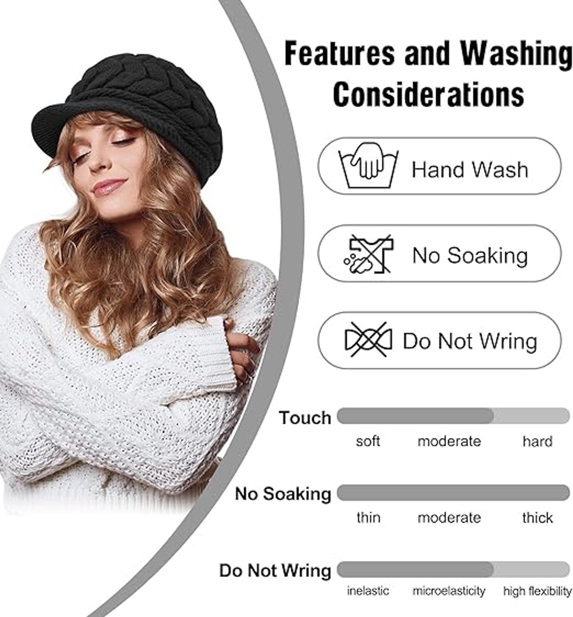 Ladies' Hat - Beanie Hat - Beret - Ladies' Beret - 4 Pieces - Knitted hat for ladies - Warm Winter Beret - Winter Hat - Warm Hats - Winter Hat with Brim - Winter - Fashion - Black/Beige/Grey/Red
