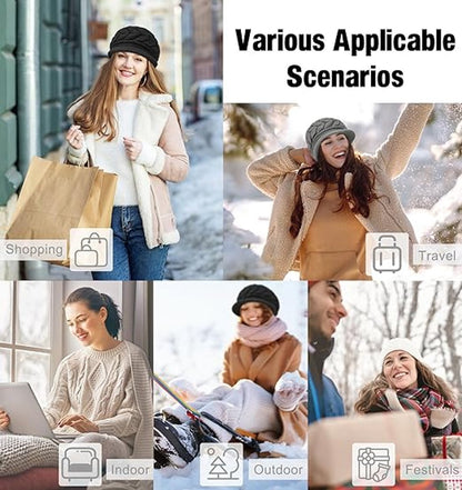Ladies' Hat - Beanie Hat - Beret - Ladies' Beret - 4 Pieces - Knitted hat for ladies - Warm Winter Beret - Winter Hat - Warm Hats - Winter Hat with Brim - Winter - Fashion - Black/Beige/Grey/Red