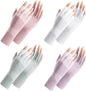 4 pairs - Gloves - Half-finger gloves - women's UV-protective half-finger gloves - summer hand protection gloves - fingerless gloves with sun protection - pink, white, grey and purple - 23 cm