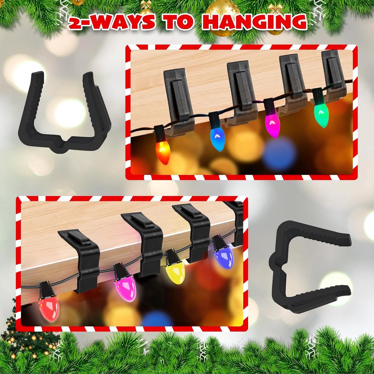 50 pieces - Christmas lighting Gutter hooks - light clips - plastic Light clip - roof edge clamps - Christmas decoration hooks - Festive lighting clamps - Outdoor roof hooks - Clips - for Christmas decoration panels, gutters, fences and roof edge decorati