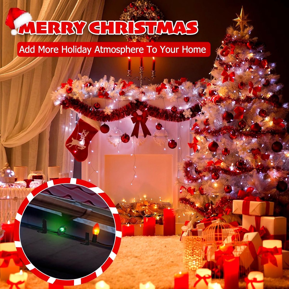 50 pieces - Christmas lighting Gutter hooks - light clips - plastic Light clip - roof edge clamps - Christmas decoration hooks - Festive lighting clamps - Outdoor roof hooks - Clips - for Christmas decoration panels, gutters, fences and roof edge decorati