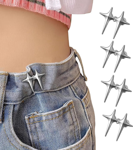 4 pieces - Waist Extender - Tightening Button Adjuster Buttons - Adjustable star button trouser waist tighter - Star trouser waist buckle - Adjustable waistband clips - Trouser waist reinforcement - For loose jeans, trousers, skirts and sleeves