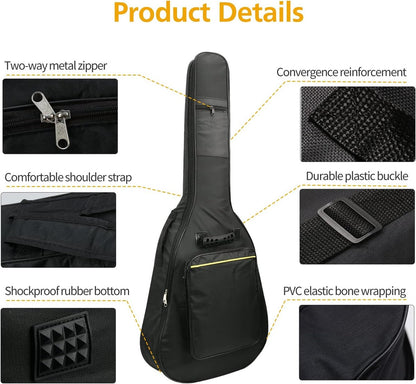 Classic guitar case - Acoustic guitar case - Backpack with exterior pocket and handles - Guitar backpack - Guitar case - Padded - Waterproof - For electric guitars - Black