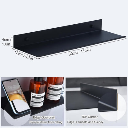 30*12*4 cm - Wall-mounted rack - Bathroom Shelves - Metal shelves - waterproof - small floating metal shelves - wall shelf - for bathroom, living room, bedroom, kitchen - with screws - black