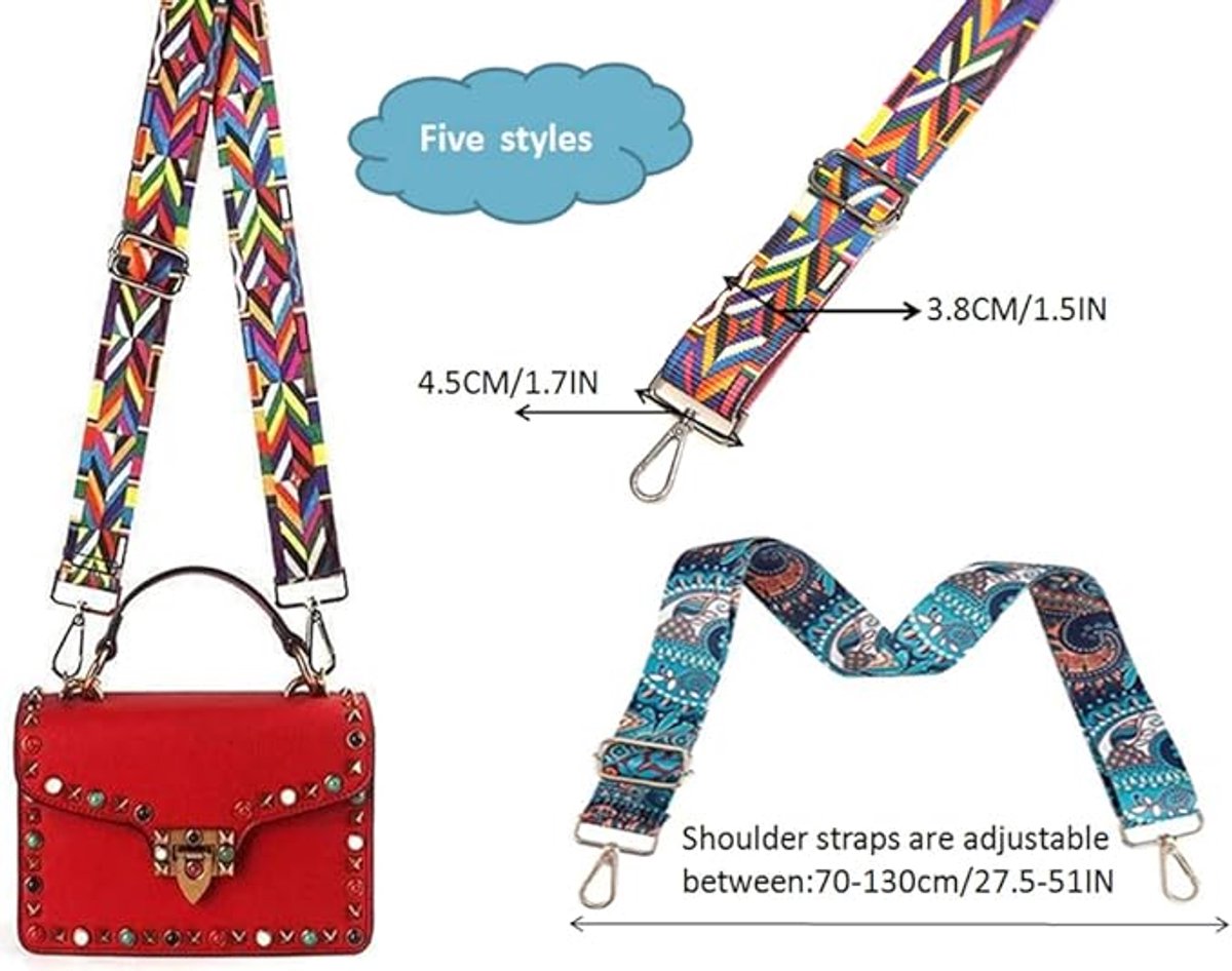 Bag Strap - 4-Piece Shoulder Strap - Adjustable Bag Strap - Bagstrap - Bag Strap - Colorful Ethnic Style Strap - shoulder strap for bag - Shoulder Strap - bag strap bag strap - Front Shoulder Strap Handbag Canvas Bags DIY Accessories Unisex