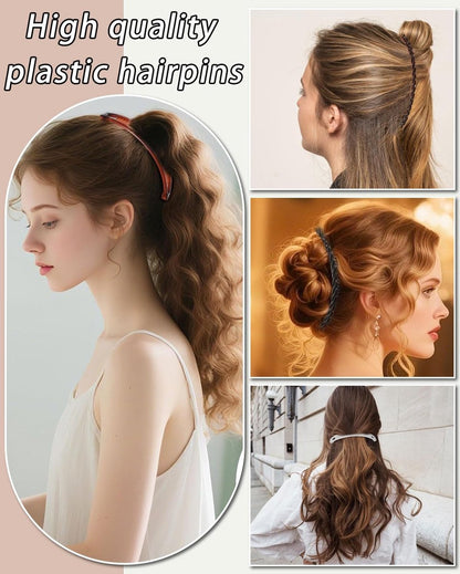 pieces - Banana clamp - Hair clip - Hair accessories - Hairpin - Banana hair clips - Ponytail clamp - Decorative ponytail clamp - Non-slip wearable hairpin - Hair clips for women - For women and girls with thin and thick hair - 15 cm - Black, white, brown