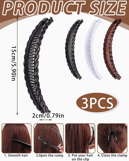pieces - Banana clamp - Hair clip - Hair accessories - Hairpin - Banana hair clips - Ponytail clamp - Decorative ponytail clamp - Non-slip wearable hairpin - Hair clips for women - For women and girls with thin and thick hair - 15 cm - Black, white, brown