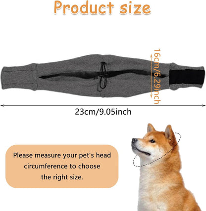 Dog Collar - Ear Muffs for Dogs - Dog Hat - Head Circumference 49-54 cm - Relief from Snoring Anxiety - with Adjustable Velcro Fastening - Noise-Dampening Headwear - 23*16*3 cm - Grey