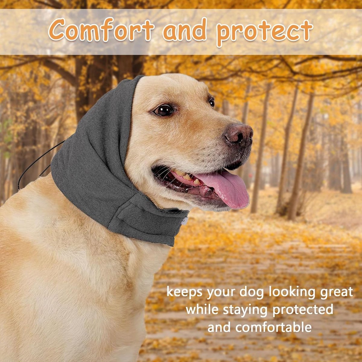 Dog Collar - Ear Muffs for Dogs - Dog Hat - Head Circumference 49-54 cm - Relief from Snoring Anxiety - with Adjustable Velcro Fastening - Noise-Dampening Headwear - 23*16*3 cm - Grey