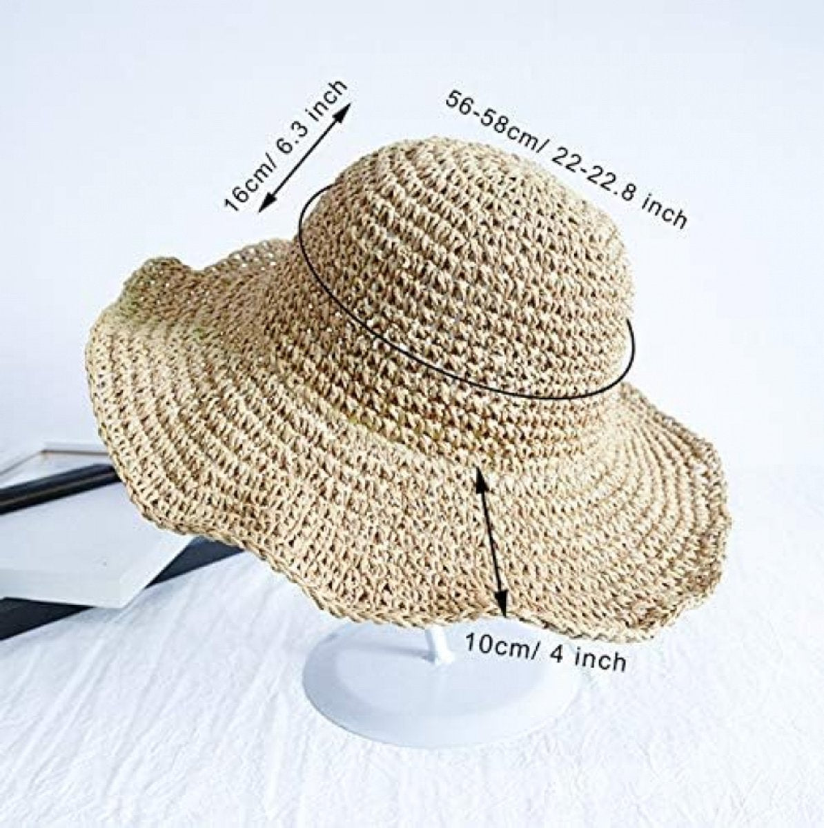 Ladies' straw hat - summer beach foldable sun hat wide brim - ladies' braided sun hat travel decoration vacation - soft and breathable - Summer & Vacation (beige)