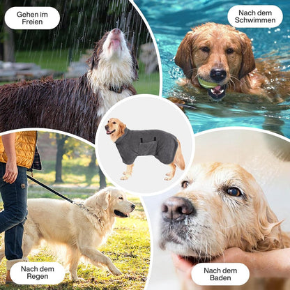 Dog bathrobe - Pet bath towel - Bathrobes for pets - Dog drying coat Bath towel - Dog towel - super absorbent dog towel - with Velcro - adjustable - for large, medium, small dogs - chest circumference 100 cm - grey - L